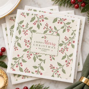 Servilleta De Papel De Cena Vine & Berry Feliz Navidad Salvia Arándano ID1337