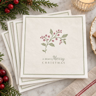 Servilleta De Papel De Cena Vino & Motivo Navideño de Bayas Marfil ID1337