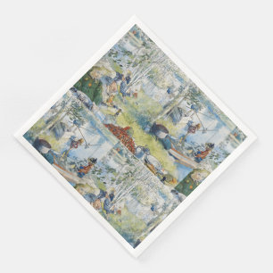 Servilleta De Papel De Cena Vintage Carl Larsson Pesca Con La Familia