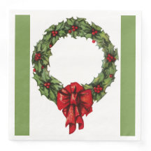 Vintage Christmas Holly Wreath y Berries Green