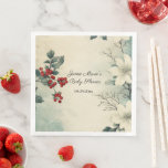 Servilleta De Papel De Cena Vintage Christmas Winter Floral<br><div class="desc">Cuadros de cena de papel floral de invierno de Navidad vintage Estas elegantes servilletas de papel presentan elegantes florines de época alrededor de tu texto personalizado. Una combinación de escritura moderna y letras en bloque da a la tipografía elegante vibraciones caprichosas. Bajo "Personalizar este producto" puede añadir y cambiar líneas...</div>