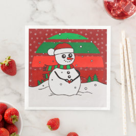 Servilleta De Papel De Cena Vintage de Snowman Rainbow Snowflakes Green