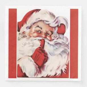 Servilleta De Papel De Cena Vintage Jolly Old Santa Shhh Red