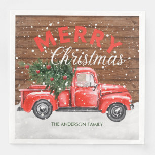 Servilleta De Papel De Cena Vintage Red Truck Navidades Cena