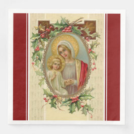 Servilleta De Papel De Cena Vintage Virgin Mary Baby Jesus Holly Ivy