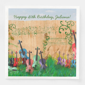 Servilleta De Papel De Cena Violin Garden Mensaje de cumpleaños opcional