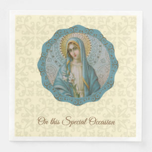Servilleta De Papel De Cena Virgen María Lily Azul Turquesa Oro Madre