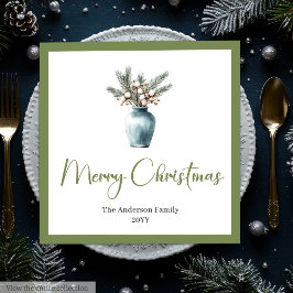 Servilleta De Papel De Cena Watercolor Boho Christmas Bouquet in Rustic Napkin