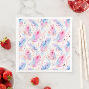 Servilleta De Papel De Cena Watercolor Lavender Pink Bright Fethers Spring