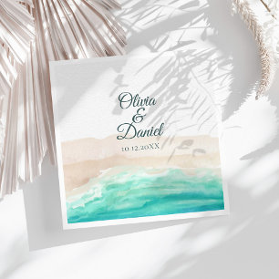 Servilleta De Papel De Cena Watercolor Turquoise Sandy Beach Wedding