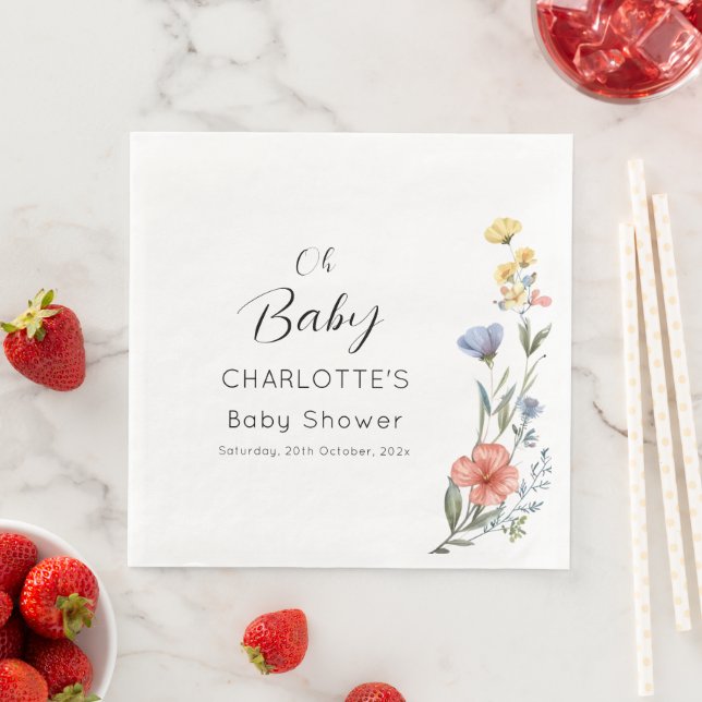 Servilleta De Papel De Cena Watercolor Wildflower Baby Shower (In situ)