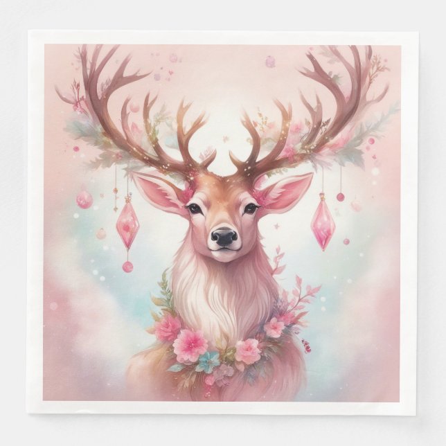 Servilleta De Papel De Cena Weihnachten in pink: Rentier mit rosa Weihnachtssc (Anverso)
