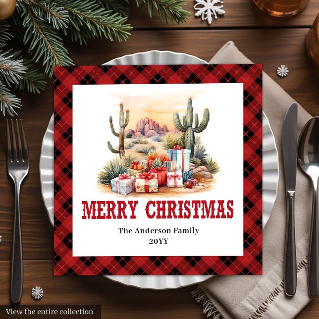 Servilleta De Papel De Cena Western Cowboy Red Plaid Christmas Napkins (Western Cowboy Red Plaid Christmas Napkins)