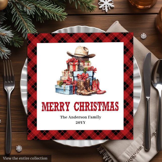 Servilleta De Papel De Cena Western holiday napkins with buffalo plaid accent (Western holiday napkins with buffalo plaid accent

)