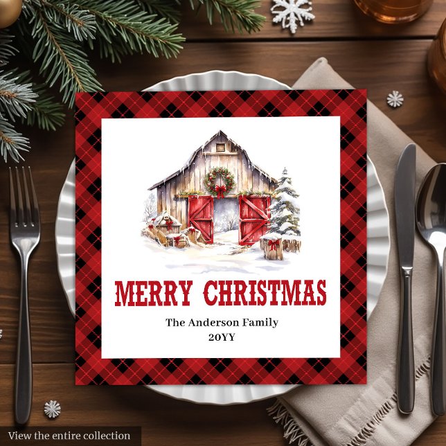 Servilleta De Papel De Cena Western Ranch Style Buffalo Plaid Xmas Napkins (Western Ranch Style Buffalo Plaid Napkins)