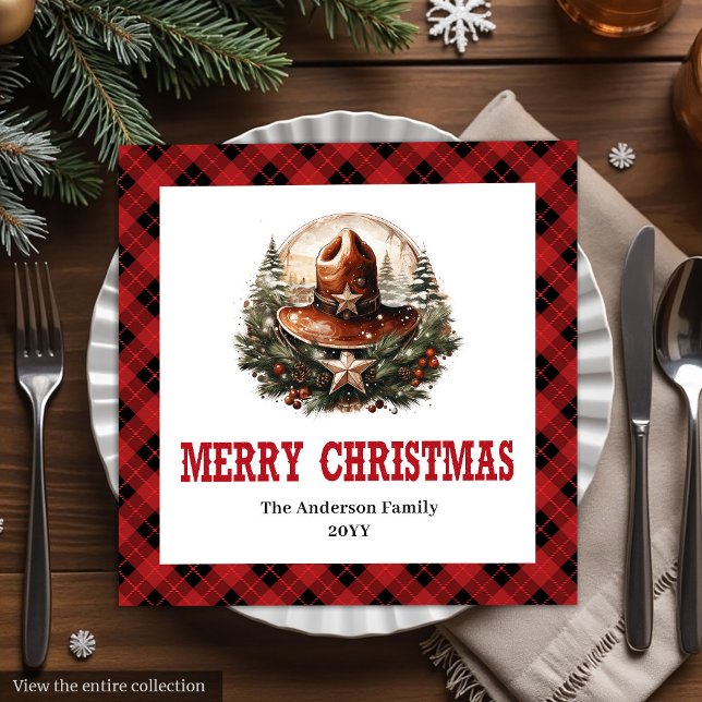 Servilleta De Papel De Cena Western sheriff's badge red black Christmas napkin (Western sheriff's badge red black Christmas napkin)