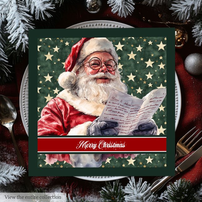 Servilleta De Papel De Cena Whimsical acuarela Santa Claus Napkins Gift (Whimsical Watercolor Santa Claus Gift Napkins)