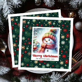Servilleta De Papel De Cena Whimsical Christmas Snowman Napkins Editable Party