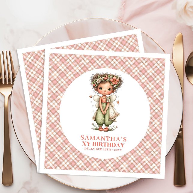 Servilleta De Papel De Cena Whimsical Cute Fairy Floral 5th Birthday Party  (Whimsical Cute Fairy Floral 5th Birthday Party Napkins)