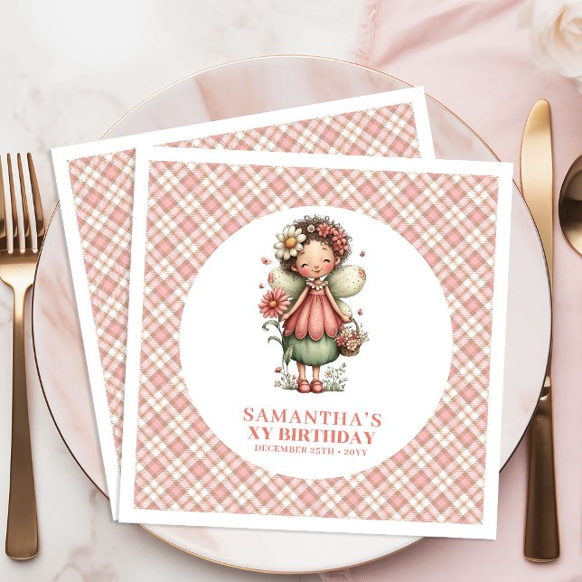 Servilleta De Papel De Cena Whimsical Cute Pink Fairy 2nd Birthday Party   (Whimsical Cute Pink Fairy 2nd Birthday Party Napkins)