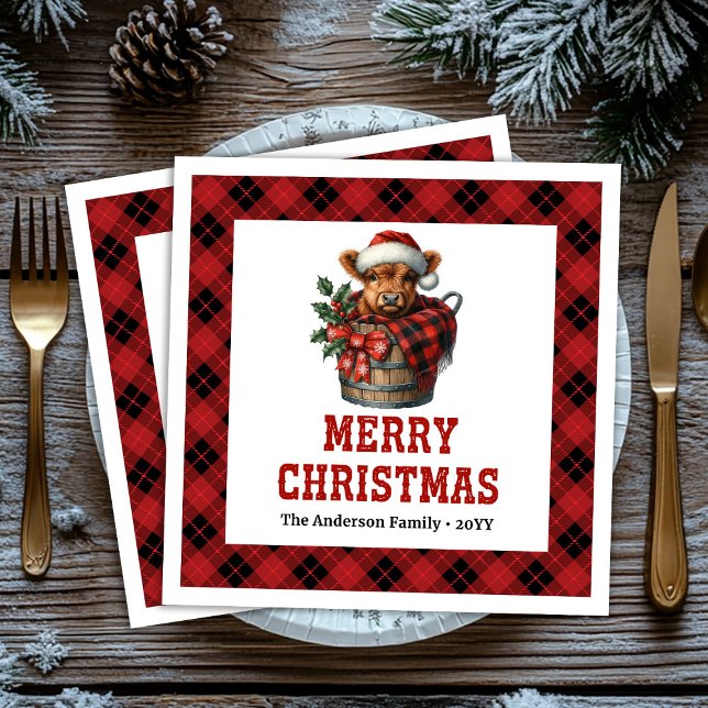 Servilleta De Papel De Cena Whimsical highland cow buffalo holiday napkins (Whimsical highland cow buffalo holiday napkin)