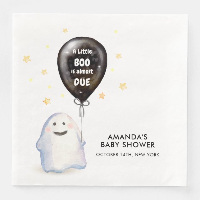 Servilleta De Papel De Cena Whimsical Little Boo Balloon Baby Shower (Anverso)