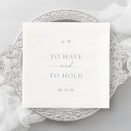Servilleta De Papel De Cena White Wedding Napkin with Dusty Blue Text