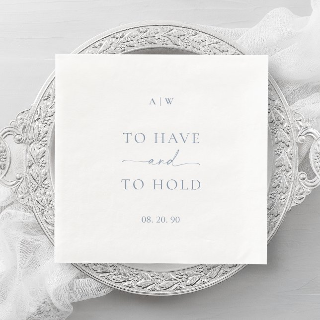 Servilleta De Papel De Cena White Wedding Napkin with Dusty Blue Text (Subido por el creador)