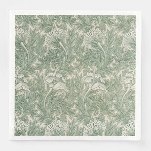Servilleta De Papel De Cena William Morris Verde Salvia Estampado de Tulipán: