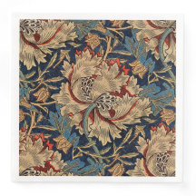 William Morris Vintage Patrón Floral Azul Rojo