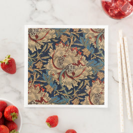 Servilleta De Papel De Cena William Morris Vintage Patrón Floral Azul Rojo
