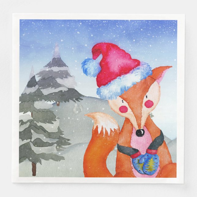 Servilleta De Papel De Cena Winter Forest Woodland Friends Ilustracion Fox (Anverso)