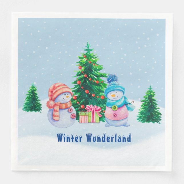 Servilleta De Papel De Cena Winter Wonderland Snowmen Paper Napkin (Anverso)