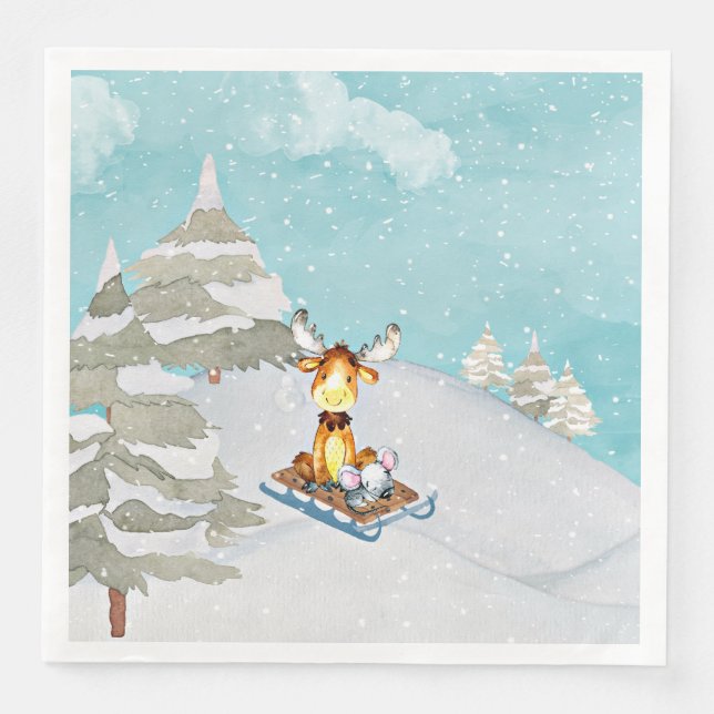 Servilleta De Papel De Cena Winter Woodland Friends - Ilustracion animal (Anverso)