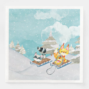 Servilleta De Papel De Cena Winter Woodland Friends - Ilustracion Fox Hedgehog