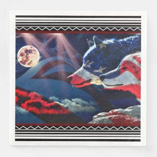 Servilleta De Papel De Cena Wolf Wolves Full Moon Bandera estadounidense