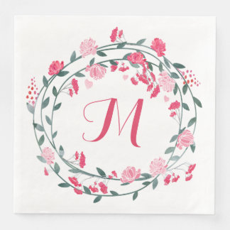 Servilleta De Papel De Cena Wreath de monograma color agua rosado
