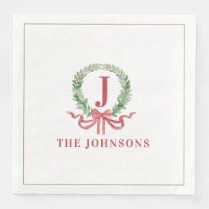 Servilleta De Papel De Cena Wreath Navidades monogramas