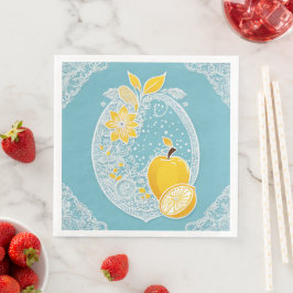 Servilleta De Papel De Cena Yellow and blue fruit patterns AI art