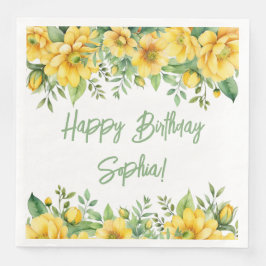 Servilleta De Papel De Cena Yellow Sage Green Flowers Floral Party Napkins