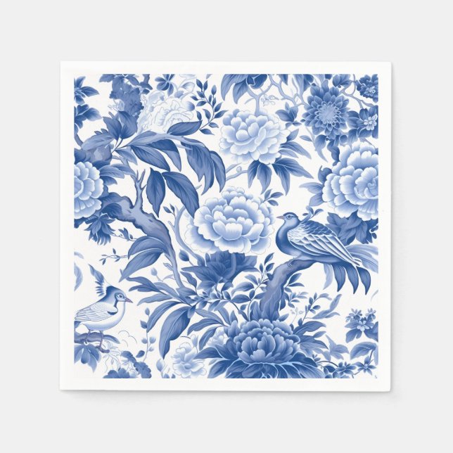 Servilleta de papel de chinoiserie azul y blanca (Anverso)