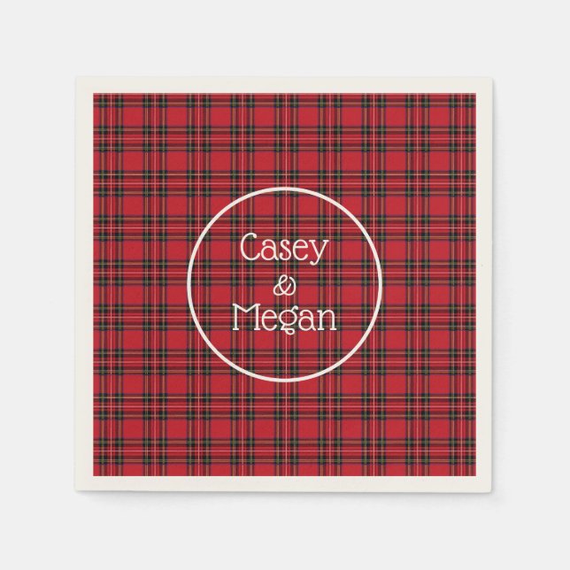Servilleta de papel de cuadros escoceses roja clás (Anverso)