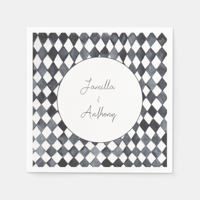 Servilleta de papel de diamante en blanco y negro (Anverso)