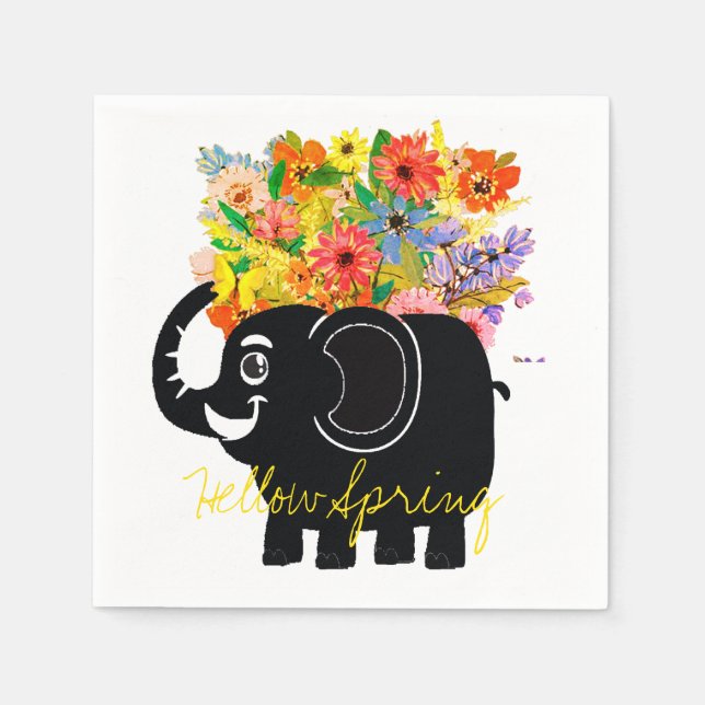 Servilleta de papel de elefante y flores (Anverso)