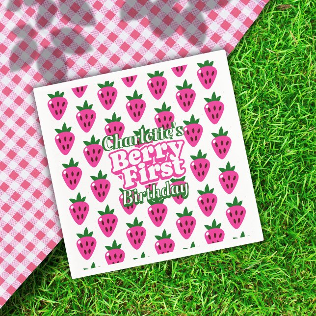 Servilleta de papel de fresa rosa para primer cump (Subido por el creador)