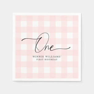 Servilleta de papel de gingham rosa para primer cu