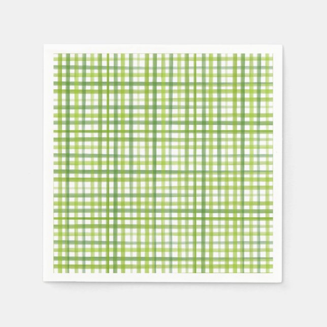 Servilleta de papel de gingham verde rústico | Fie (Anverso)