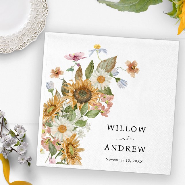 Servilleta de papel de girasol elegante (Elegant Sunflower Wildflowers Decor Paper Napkin by Painted Paperie
)