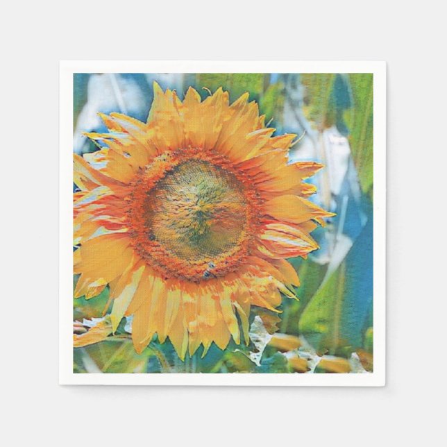 Servilleta de papel de girasol naranja y amarillo (Anverso)