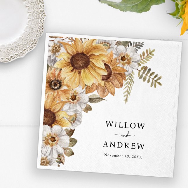 Servilleta de papel de girasol rústico (Rustic Sunflower Floral Decor Paper Napkin by Painted Paperie
)